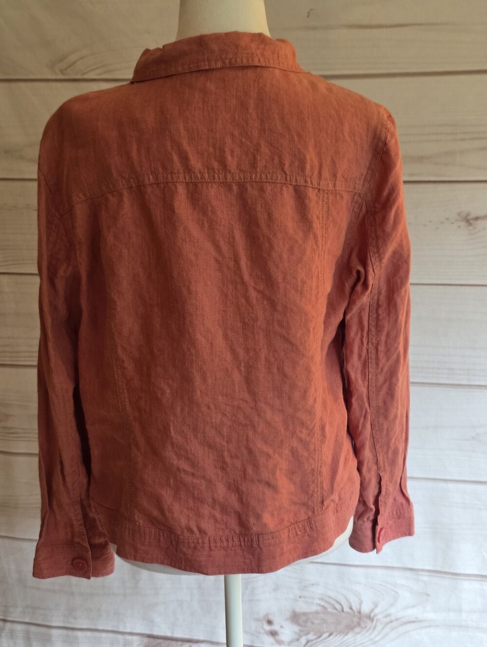 Linden Hill Button Front 100% Linen Jean Style Jacket in Rust Red Size Large - Picture 4 of 5